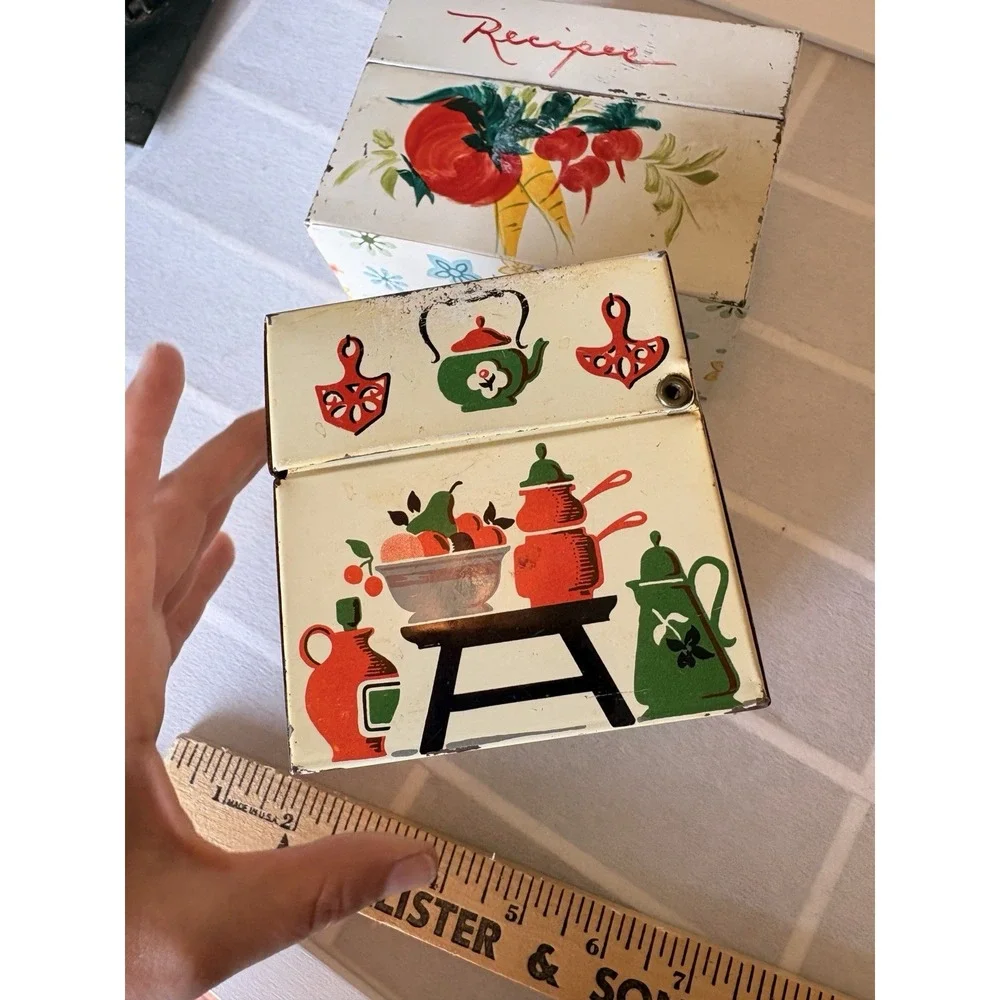 2 Vintage Tin Recipe Boxes Stylecraft Baltimore Metal Litho Mid Century Kitche